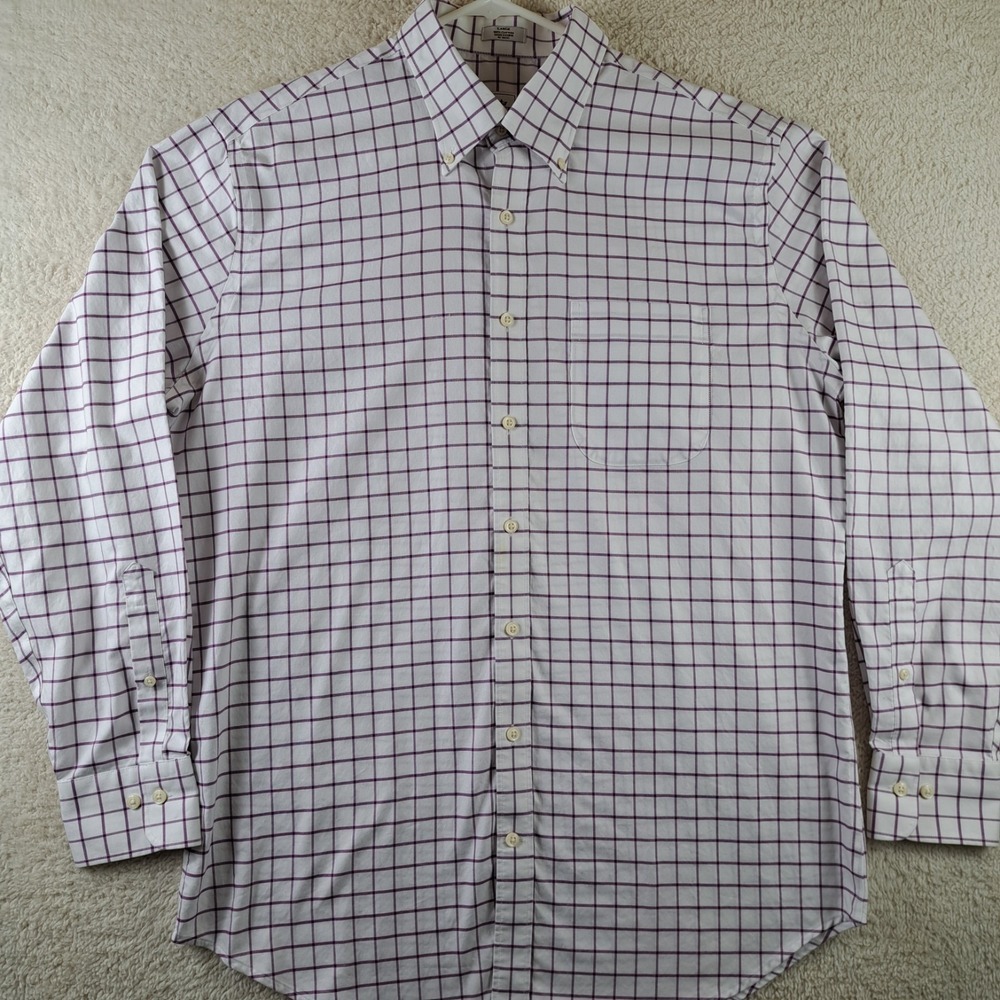 Peter Millar Nanoluxe Easy Care Shirt Mens L White Check Button Up Long Sleeve